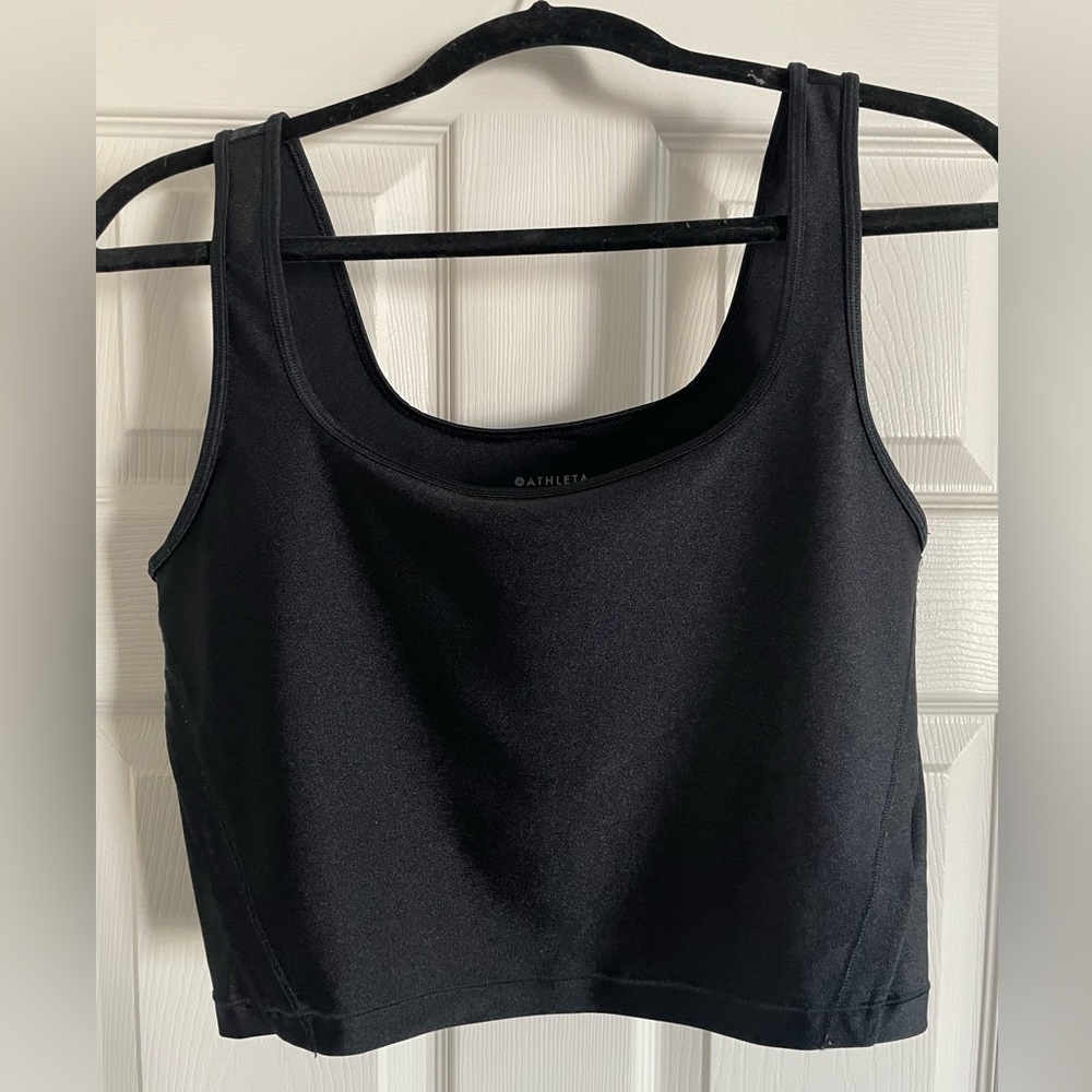 Athleta shiny black cropped tank top size medium